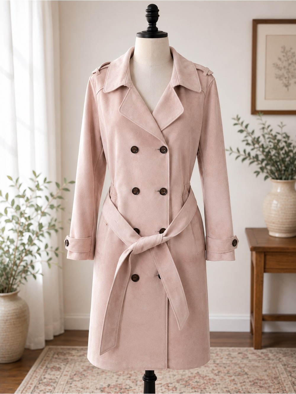 Love Token Faux Suede Dusty Blush Trench Coat